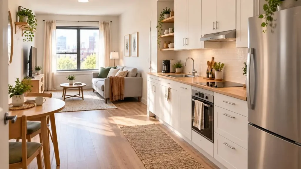 a small studio apartment kitchen using a one-wall layout
