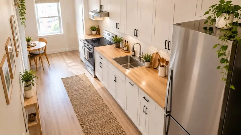 one-wall kitchen layout showing appliance placement