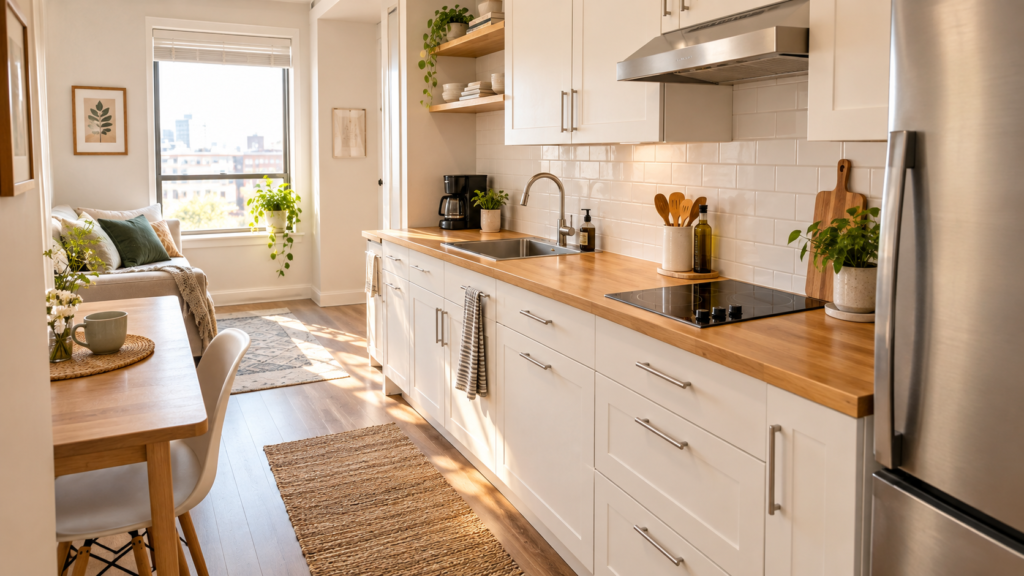 single-wall-kitchen-layout-in-a-small-studio-apartment_